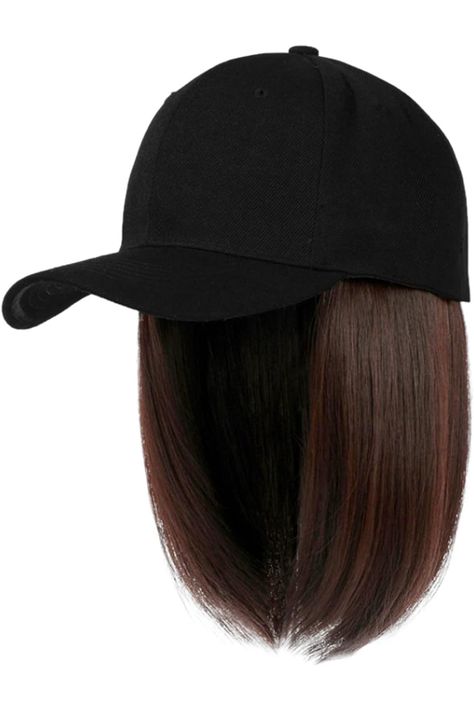 Baseball Cap with Hair Extensions Straight Short Bob Hairstyle Adjustable Removable Wig Hat for Coffee Hats Short Bob Straight, Hair Extensions Straight, Straight Short Bob, Funny Trucker Hat, Bob Straight, Pink Trucker Hat, Wig Hat, Vintage Trucker Hats, Blue Hat