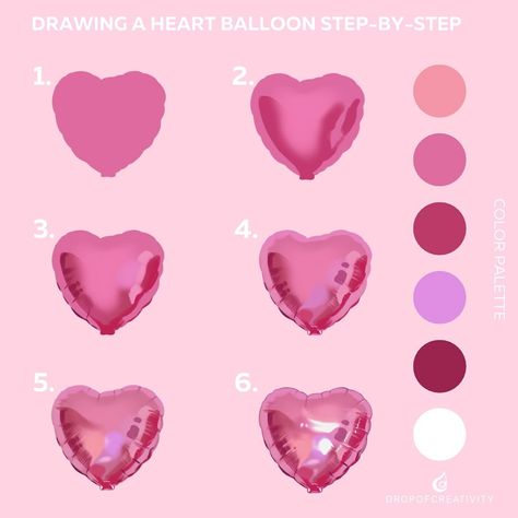 Valentine’s Day is almost here, so I thought I’d make a fun little step-by-step tutorial of those metallic heart balloons! • • #art #artwork #artist #artistsoninstagram #drawthisinyourstyle #draw #drawings #digitalart #digitalillustration #digitalartist #digitalpainting #digitaldrawing #illustration #illustrator #illustrationart #fantasyart #workinprogress #drawingtutorial #howtodraw #digitalarttutorial Heart Tutorial Drawing, Balloon Reference Drawing, Metallic Balloon Drawing, Balloon Heart Drawing, Valentines Day Pose Reference Drawing, Balloon Reference, Drawing Ideas Digital Art, Heart Balloon Drawing, Digital Art Tutorial Beginner