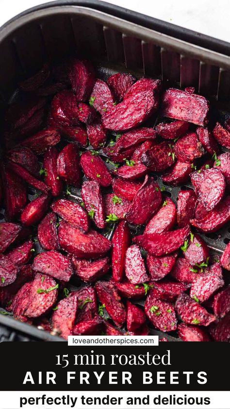 These easy roasted Air fryer beets are ready in 15 minutes and great as a side dish, snack, or topping. Perfectly tender and caramelized, they're Whole30, Paleo, Vegan, and Gluten-free. Beetroot Airfryer Recipes, Air Fryer Beets Recipe, Air Fried Beets, Air Fryer Beets Roasted, Airfryer Beets, Best Way To Cook Beets, Air Fryer Beets, Roasted Beets Recipe, Beets Recipe