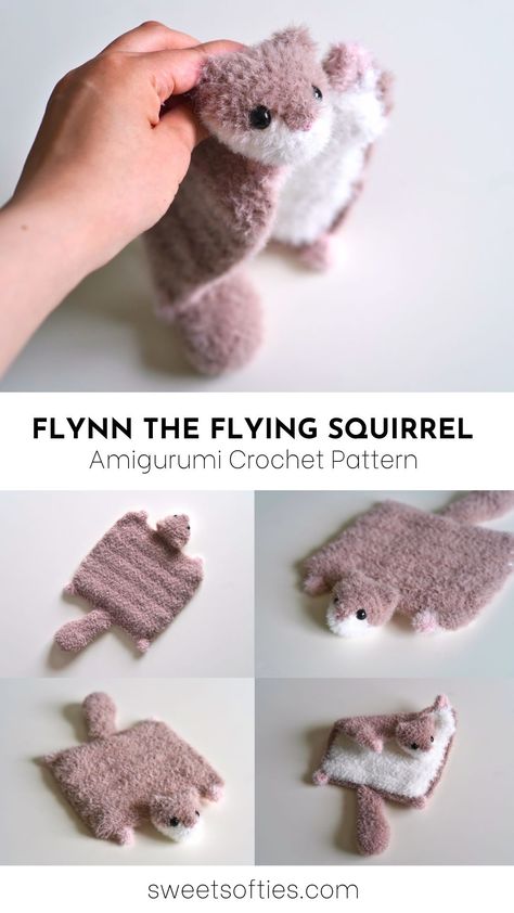 Flynn the Flying Squirrel · Amigurumi Crochet Pattern - Sweet Softies Cute Crochet Elephant, Crochet Stuffy Hammock Free Pattern, Lovely Crochet Pattern, Crochet Flying Squirrel, Granny Square Crochet Animals, Mini Amigurumi Animals, Crochet Sasquatch Free Pattern, Cute Knitted Things, Plushie Crochet Ideas