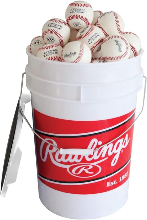 Practice to win with this bucket of quality baseballs from Rawlings. 24 ROLB1X Official League baseballs included with bucket. Great value and durability. As an Amazon Associate, I earn from qualifying purchases using this affiliate link at no cost to you. Gaming Entertainment Center, Baseball Buckets, Rawlings Baseball, Batting Cages, Baseball Training, Plastic Buckets, Youth Baseball, Storage Buckets, Team Sports