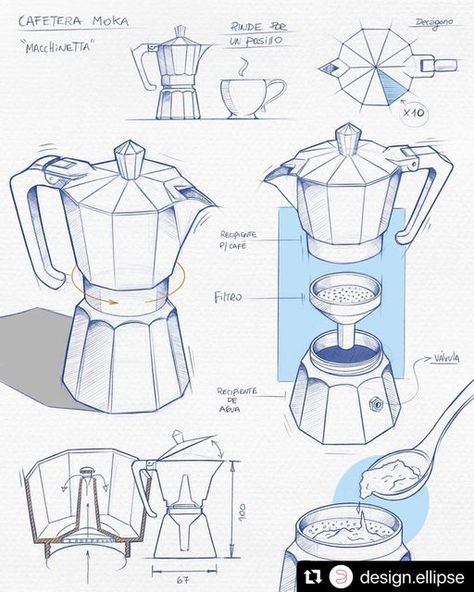 Industrial Design Portfolio, Conceptual Sketches, Structural Drawing, Furniture Design Sketches, Digital Sketch, Moka Pot, Object Drawing, Industrial Design Sketch, Sketch Inspiration