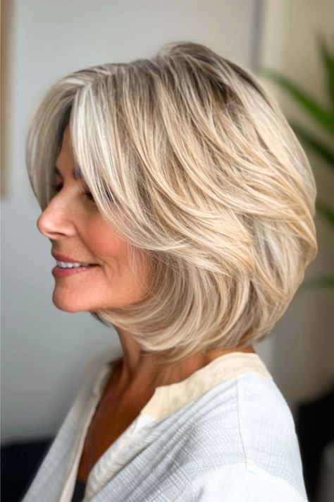 "Elegant Transformations: Gorgeous Hairstyles and Haircuts for Women Over 50. Rediscover Your Radiance! Timeless Looks for Timeless Beauty. Bun High, Haircuts Trending, Ideas Haircut, Graduated Bob, Easy Hair Cuts, Bubble Ponytail, Layered Bobs, Mother Of The Bride Hair, Gorgeous Hairstyles