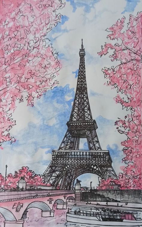 Paris Doodle Art, Eiffel Tower Aesthetic Drawing, Paris Drawing Ideas, Drawing Ideas Paris, Effelle Tower Drawing, Painting Ideas Paris, Paris Aesthetic Painting, Paris Aesthetic Drawing, Eiffel Tower Drawings