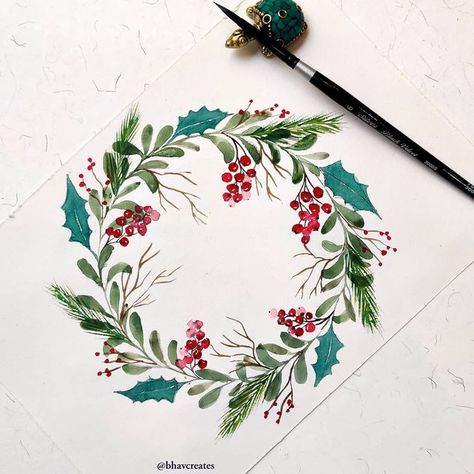 Wreaths Watercolor, Watercolor Christmas Cards Diy, Holiday Beading, Wreath Drawing, Christmas Vibe, Christmas Card Inspiration, Christmas Card Art, Watercolor Christmas Cards, Xmas Wreaths