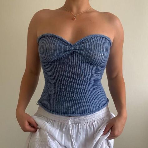 Cutest ribbed distressed handmade knit tube/tank... - Depop Knit Tube Top Pattern, Tube Tank Top, Crochet Wardrobe, Crochet Tube Top, Knit Tube Top, Handmade Knit, Creative Stuff, Crochet Summer, My Grandmother