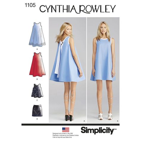 Misses' sleeveless tent dress features optional trapunto stitch near hem. Pattern also includes flowy tank and mini skirt. Simplicity sewing pattern, Cynthia Rowley Collection. Tent Dress Pattern Free, Dress Pattern With Sleeves, Tent Dress Pattern, Tent Dresses Pattern, Mini Skirt Sewing Pattern, Pola Rok, Rok Mini, Dresses By Pattern, Cynthia Rowley Dress