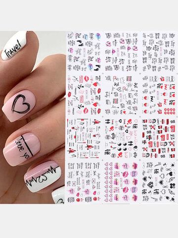 Valentines Manicure, Cartoon Nail Designs, Valentines Romantic, Film Cut, Water Sticker, New Years Nail Art, Letter Flower, Christmas Nail Stickers, Unghie Nail Art