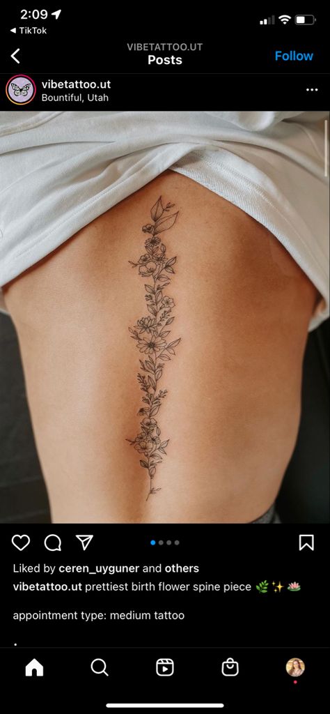 Flower Tattoos Down Spine, Flowers Down The Spine Tattoo, Womens Tattoos Spine, Flower Spinal Tattoo Women, Spine Tattoos Wildflower, Spine Flowers Tattoo, Womens Spinal Tattoos, Spin Tattoos For Women Flowers, Spine Tattoos Sunflower