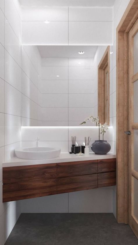 Scandinavian Bathroom Design Ideas, Design Interior Baie, Scandinavian Bathroom Design, Guest Bathroom Design, Luxury Powder, Luxury Bathroom Master Baths, Bathroom Luxury, Scandinavian Bathroom, Small Bathroom Vanities