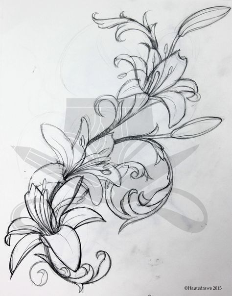 lily tattoo sketch | filigree lily | hautedraws Lillies Tattoo, Lily Tattoo Design, Lilies Drawing, Filigree Tattoo, Graffiti Tattoo, Muster Tattoos, Vine Tattoos, Lily Tattoo, Tattoo Stencil Outline