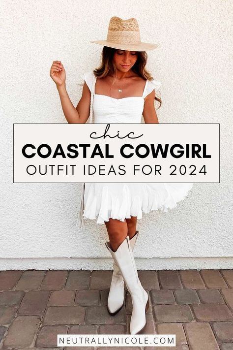 Redefine your style with our Coastal Cowgirl aesthetic outfit ideas, where cowgirl chic meets coastal sophistication. Explore ways to mix and match cute cowgirl outfits with the effortless cool of seaside fashion. Think distressed denim paired with flowy, ocean-inspired tops, and accessorized with statement cowboy boots for a look that captures the heart of cowgirl style while embracing the ease of coastal living. Cowgirl Aesthetic Outfit, Beachy Cowgirl, Denim Cowgirl Outfit, Cowgirl Chic Outfits, Coastal Cowgirl Outfit, Fall Festival Outfit, Coastal Cowgirl Aesthetic, Cowboy Boot Outfits, Cute Cowgirl