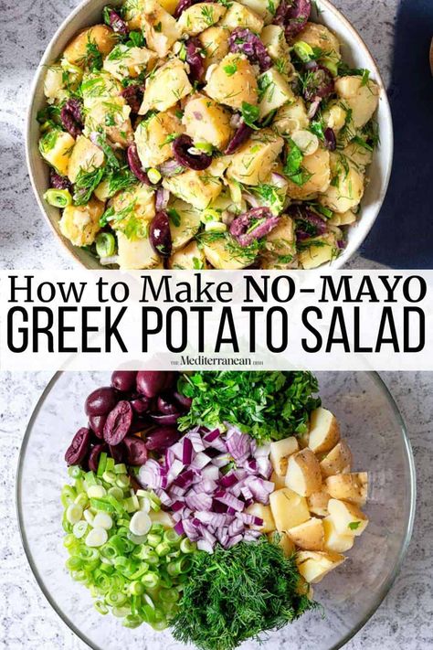 Salad Potatoes Recipes, Best Mediterranean Salad Recipes, Medatrainian Side Dishes, Fresh Potato Salad, Mediterranean Grill Recipes, Greek Potato Salad Recipe, Mediterranean Side Dish, Greek Potatoes Salad, Greek Potatoe Salad Recipe