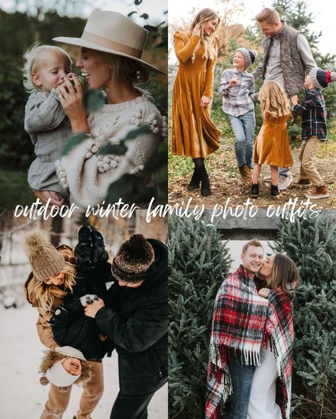 Winter Picture Ideas Family, Boho Family Pictures Winter, 2023 Family Photo Trends Winter, Family Picture Color Scheme Winter Christmas Pics, Outdoor Winter Pictures, Winter Family Photo Shoot Outfits, Family Photos Cold Weather, Winter Outdoor Family Pictures Outfit, Family Photo Ideas Winter