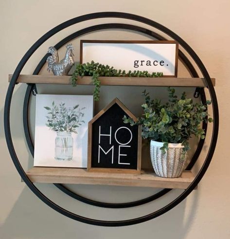 Tiered Wall Shelf Decor, Bathroom Circle Shelf Decor Over Toilet, Round Shelves On Wall, Accent Shelf Decor, Round Shelf Decor Ideas Living Room, Circle Wall Shelf Decor Ideas, Circle Shelf Decor Living Rooms, Round Shelf Decor Bathroom, Circle Shelf Decor Bathroom