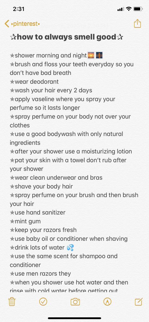 Naturally Smell Good, Self Care Aesthetic Ideas Tips, How To Keep Clean Down There, How Much Of Each Skincare Product, Smelling Good Routine, How To Make Your Body Smell Good, Smells Good Aesthetic, Body Care To Smell Good, Body Care Products Smell Good List