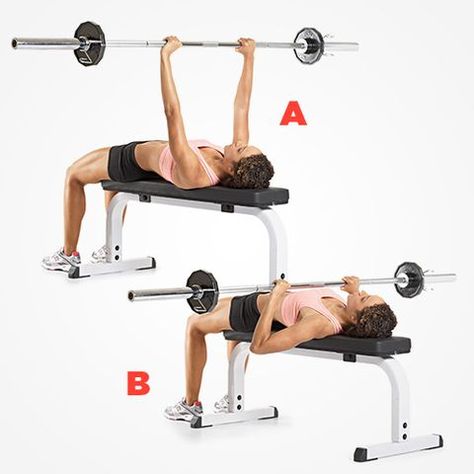 Barbell Bench Press 5 Day Workout Routine, Bench Press Workout, Thursday Workout, 5 Day Workouts, Barbell Press, Monday Workout, Barbell Workout, Workout Routines For Women, Everyday Workout