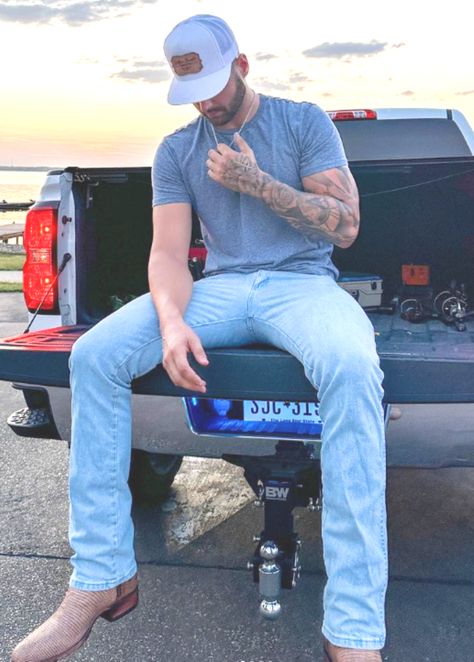 Blue Jeans And Boots Outfit Men, Mens Outfits Cowboy Boots, Cowboy Boots Mens Outfit, White Beater Outfit Men, Jonah Prill, Southern Outfits Men, Cowboy Boots Outfit Mens, Country Guy Outfits, Country Outfits For Men