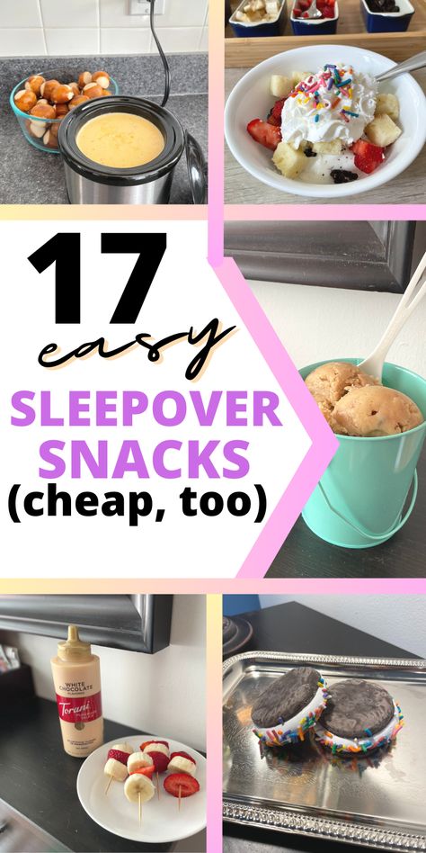 Easy Slumber Party Breakfast, Slumber Party Treats, Sleepover Party Food Ideas, Easy Sleepover Recipes, Sleepover Appetizers, Things To Bake At Sleepovers, Teenage Party Snacks, Midnight Feast Sleepover, Pajama Party Snacks