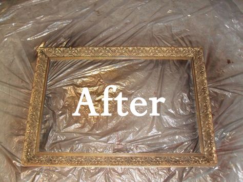 If you have 1990's shiny gold finishes throughout your home, consider changing the shiny gold finishes into antique brass finishes.  Gold finishes were very popular in the 1990's so they may make your home feel dated.  Since brass fini... Aging Furniture, Spray Paint Mirror, Brass Mirror Frame, Painting Mirror Frames, Antique Gold Mirror, Brass Picture, Plain Frames, Painting Mirror, Dry Wall