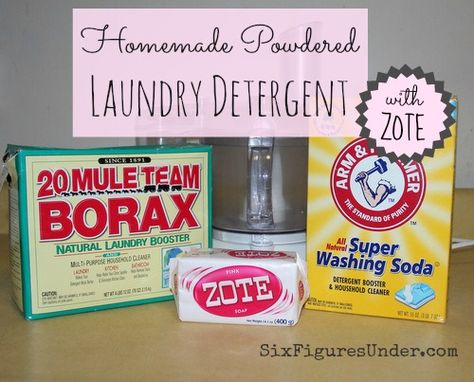 Make your own homemade powdered laundry detergent made from Zote Soap, Washing Soda, and Borax. Way cheaper than commercial detergent! Making Laundry Detergent, Homemade Laundry Detergent Liquid, Homemade Laundry Detergent Recipes, Diy Laundry Soap, Homemade Detergent, Laundry Detergent Recipe, Detergent Recipe, Laundry Soap Homemade, Diy Laundry Detergent