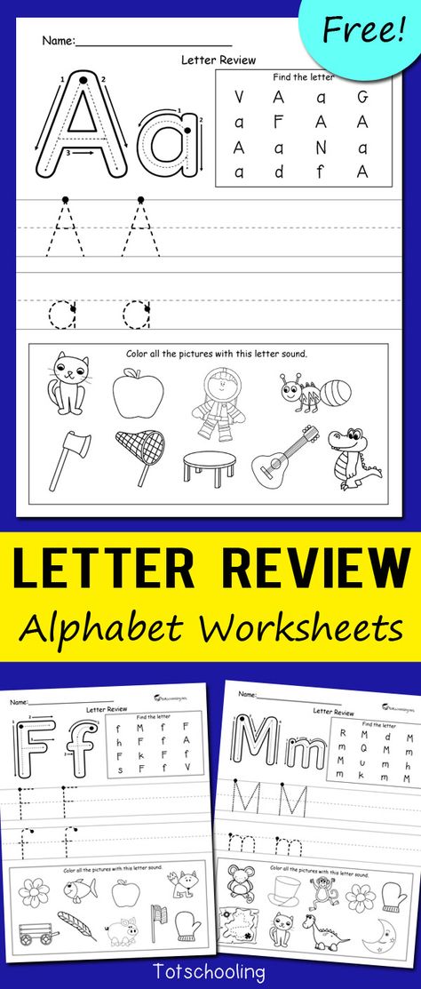 FREE alphabet worksheets for kindergarten kids to review letters and letter sounds, and practice proper letter formation. Letter Sound Worksheets Free, Letter Of The Day Kindergarten, Letters Practice Kindergarten, Letter S Practice Worksheet, Letter Sound Recognition Worksheets, Free Letter Worksheets For Preschool, Letter Review Kindergarten, Worksheets For Alphabets, Alphabet Practice Worksheets Free