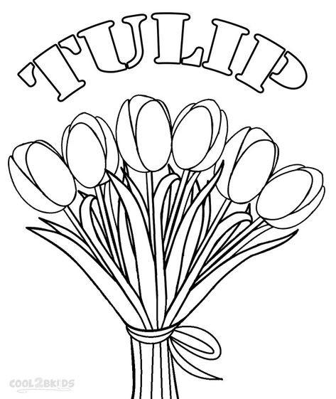 Printable Tulip Coloring Pages For Kids | Cool2bKids Printable Flower Coloring Pages, Tulip Colors, Desain Quilling, Pola Sulam, Flower Printable, Flower Coloring Pages, Flower Template, Applique Patterns, Stained Glass Patterns