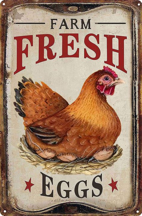 PRICES MAY VARY. - Get 6 unique 8" x 12" metal signs for decorating your chicken coop, each with a cool and artistic vintage design. - Hassle-free hanging with pre-drilled holes, and unbeatable waterproof, anti-glare, and easy-to-clean features. - Elevate the charm of your backyard, farm, kitchen, or fence with these cute, funny, and eye-catching chicken signs. - Ideal for anyone who loves chickens, farming, or just wants to add personality to their home or garden decor! - Buy with confidence, a Patio Cafe, Tin Bar, Chicken Coop Signs, Chicken Signs, Retro Farmhouse, Country Wall Art, Retro Metal Signs, Farm Eggs, Vintage Tin Signs