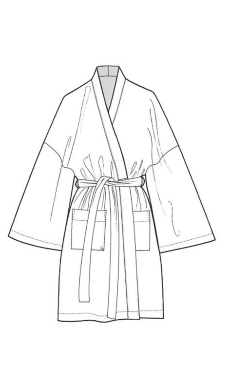 That's A Wrap robe sewing pattern by Forest and Thread Fashion Flat Sketches Technical Drawings, Bathrobe Pattern, Robe Sewing Pattern, Unique Sewing Patterns, Sewing Patterns Free Women, Clothing Pattern Design, Sew Your Own Clothes, Flat Drawings, Trendy Sewing Patterns