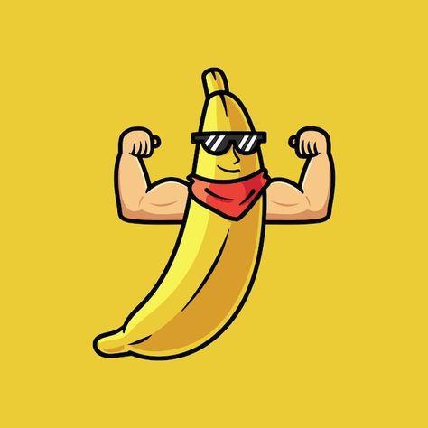 Cool happy strong smiling banana show mu... | Premium Vector #Freepik #vector #mascot-design #cartoon-logo #fruit-character #vitamin-logo Logo Banana, Banana Character, Nail Competition, Banana Logo, Banana Illustration, Banana Cartoon, Fruit Character, Pizza Cartoon, Banana Design