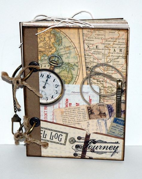 Travel journal Album Journal, Old Maps, Journal Design, Scrapbook Journal, Travel Scrapbook, Smash Book, Memory Books, Altered Books, Journal Covers