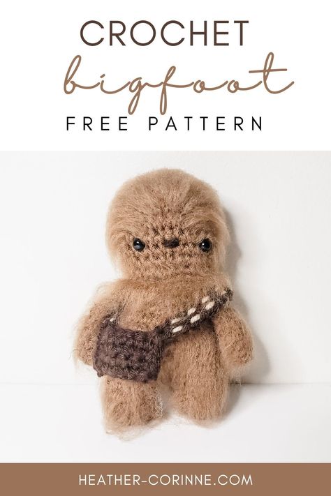 My Crochet Bigfoot Amigurumi is a free pattern here on my blog! This quick crochet pattern is an excellent gift idea for any Bigfoot fan in your life. Keep scrolling for the free pattern and video tutorial! Free Crochet Patterns Star Wars, Free Chewbacca Crochet Pattern, Crochet Ewok Pattern, Free Bigfoot Crochet Pattern, Bigfoot Sewing Pattern, Crochet Fortnite Pattern Free, Starwars Crochet Patterns, Crochet Sasquatch Free Pattern, Bigfoot Crochet Pattern Free