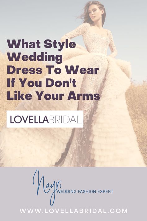 How to find a wedding dress if you don't like your arms. Advice for wedding dress shopping if insecure about arms & body shape. How to find the best wedding dress style for your body. Lovella Bridal is a luxury wedding dress boutique in Los Angeles, CA. Shop wedding dresses, bridal gowns, veils & hair accessories, plus size, lace, a line, off the shoulder, sleeves, beach, destination, formal, short, reception & unique wedding dress styles. Visit our LA area boutique for your dream wedding dress. Wedding Gowns For Big Arms, Gowns For Big Arms, Los Angeles, Wedding Dress For Big Arms Plus Size, Wedding Gown For Big Arms, Wedding Dresses For Big Arms, Wedding Dress For Big Arms, Bridal Dress Shopping, Star Wedding Dress