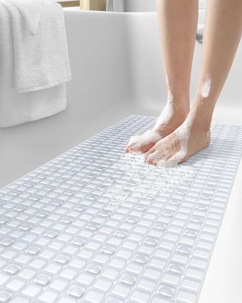 Amazon.com: DEXI Bath Tub Shower Mat Non-Slip 16 x 39 Extra Long Bathtub Mats, Suction Cups, Drain Holes, Machine Washable Bathroom Mat, Black : Home & Kitchen Long Bathtub, Large Bathtub, Bathtub Mats, Shower Mats, Bathtub Mat, Tub Mat, Bathroom Rugs Bath Mats, Bathroom Color, Tub Shower