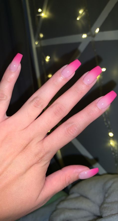 Acrylic Pink ombré nails. Medium length Pink Ombré Nails, Nails Hot Pink, Ambre Nails, Fur Nails, Cnd Nail Polish, Pink Tip Nails, Ombré Nails, Pink Ombre Nails, Hot Pink Nails