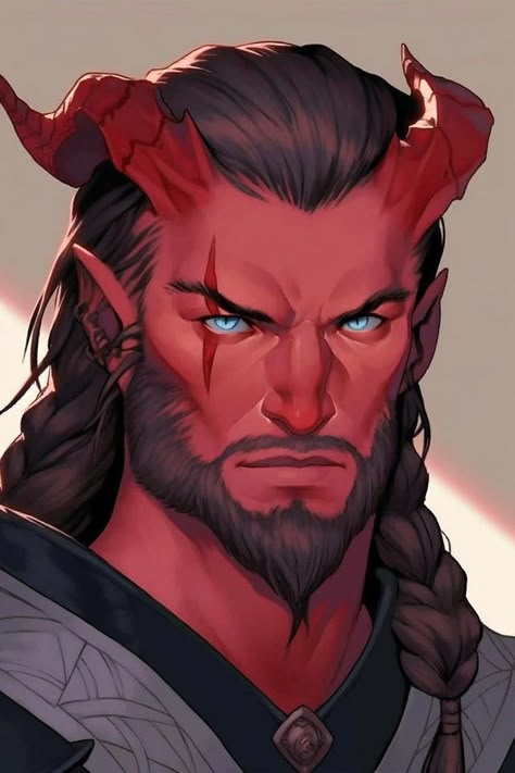 Tiefling Ranger Dnd Male, Male Tiefling Character Art, Red Tiefling Male Art, Plus Size Fantasy Art, Tiefling Fighter Male, Teifling Male Character Art, Tiefling Barbarian Male, Tiefling Paladin Male, Old Tiefling