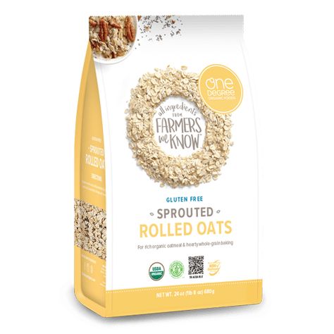 Sprouted Rolled Oats Cooking Directions - One Degree Organics Sprouted Rolled Oats, Oats Packaging, Breakfast Oatmeal Muffins, Peanut Butter Ideas, Sprouted Oats, Breakfast Ideas Gluten Free, Rolled Oats Recipe, Butter Ideas, Food Essentials