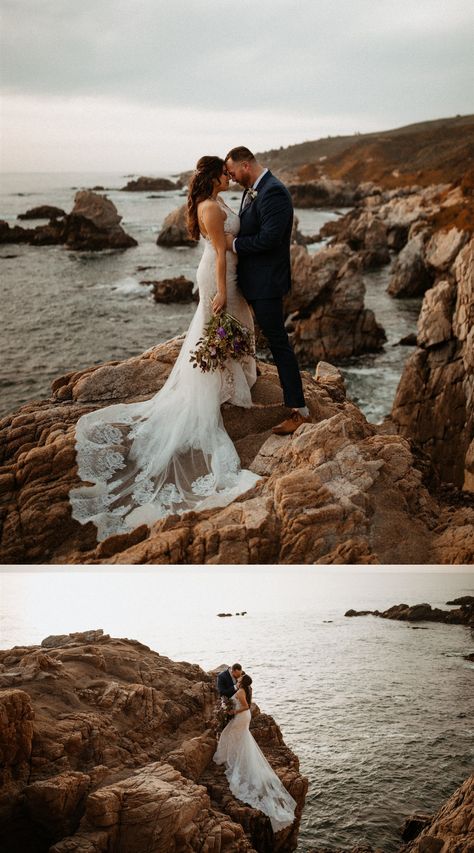 Lace Train Wedding Dress, Intimate Forest Wedding, California Elopement Locations, Wedding Pictures Beach, Forest Wedding Ceremony, Northern California Elopement, Elopement California, Elopement Bride, Big Sur Elopement