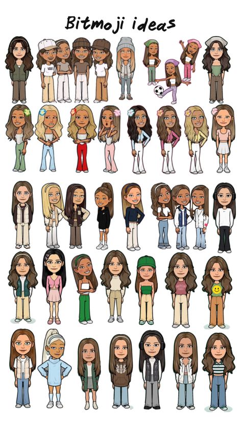 Cute Bitmoji Outfits Summer, Bitmoji Outfits Ideas Snapchat, Cute Bitmoji, Pretty Bitmoji Ideas, Bitmoji Outfits Baddie, Snapchat Best Friends, Cute Snapchat Bitmoji Ideas, Photo Snapchat, Snapchat Avatar