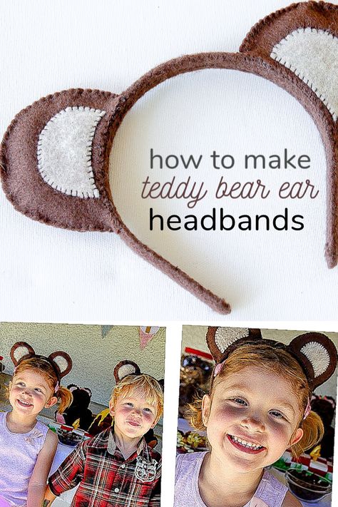 How to make teddy bear ear headbands for kids. These are great for costumes, and in lieu of party hats for a teddy bear picnic themed birthday party. Kids Bear Costume, Picnic Themed Birthday Party, Bear Ears Headband, Make Teddy Bear, Teddy Bear Picnic Birthday Party, Bear Headband, Teddy Bear Ears, Corduroy Bear, Teddy Bear Birthday Party