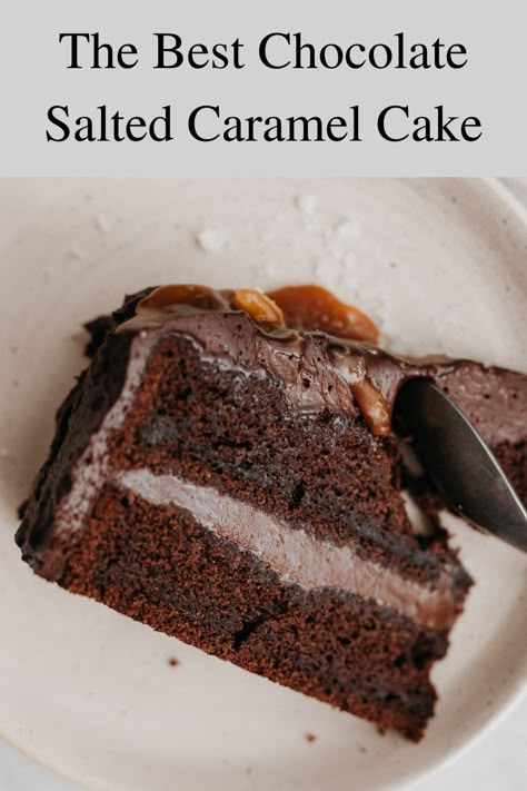 Chocolate Cake Caramel Filling, Salted Caramel Chocolate Cake Recipe, Whipped Salted Caramel Ganache, Chocolate Cake With Salted Caramel Icing, Chocolate Caramel Frosting, Dark Chocolate Caramel Cake, Almond Caramel Cake, Salted Caramel Ganache Recipe, Chocolate Cake With Caramel Filling