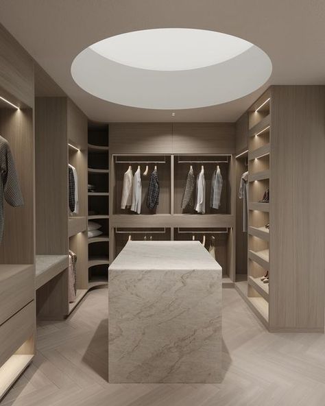 Dezcon Pty Ltd | Walk in Robe of your dreams 💭  Interiors by @dezcon_   #modernhouse #interiordesign #buildingdesigner #fyp #architecturelover #modernh... | Instagram Contemporary Walk In Closet Design, Walk In Wardrobe With Island, Walk In Wardrobe Island, Wardrobe Corner Design, Walk In Closet With Island, Contemporary Walk In Closet, Walk In Wardrobe Ideas, Dream Walk In Closet, Walk In Robe Designs