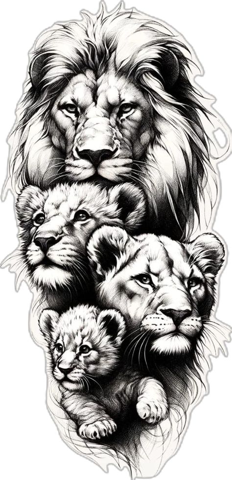 Family Lions Tattoos, Leo Sun Sign Tattoo, Lion And Family Tattoo, Lion And Tree Tattoo, Lions Tattoo Design, 3 Lions Tattoo, Animal Family Tattoo, Tattoo Lion Family, Lion Family Tattoo