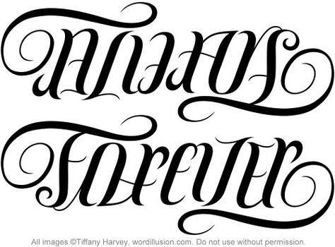 Tattoo For Couples, Couple Tattoo Quotes, Ambigram Tattoo, Wife Tattoo, Hand Lettering Worksheet, Cartoon Character Tattoos, Family Forever, Always Forever, Matching Couple Tattoos