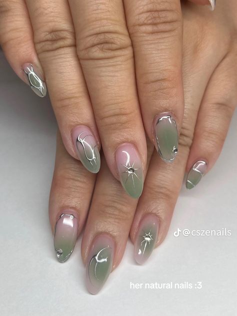 Nail Inspo Green, Nail Inspo Trendy, Almond Shaped Nails, New Template, Hello Nails, Shaped Nails, Ombre Acrylic Nails, Simple Acrylic Nails, Nails Colors