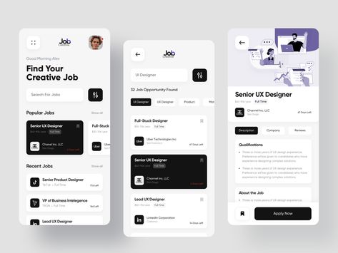 Job Finder App Design by Imran Hossain Job Finder App Design, Job Finder App, Attendance App, App Design Trends, Ui Design Principles, App Design Layout, Ui Ux App, Apps Design, Mobile Application Design