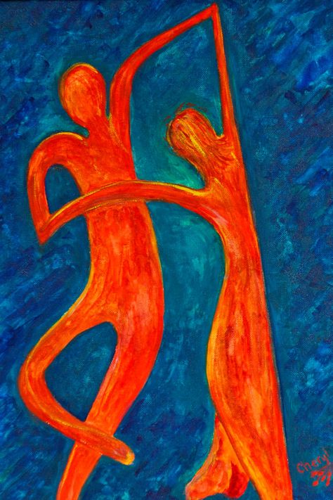 Dancing Abstract Painting, Blue And Red Walls, Lovers Abstract Art, Abstract Dancing Figures, You Are Loved Painting, Abstract Dance Art, Two Lovers Art Paintings, Abstract Couple Art, Easy Wall Art Painting