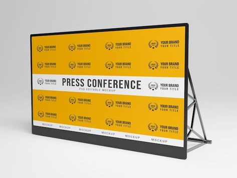 PSD press conference banner mockup | Premium Psd #Freepik #psd #audience #press-wall #presentation-board #media-wall Wall Banner Design Ideas, Office Banner Design, Press Conference Design, Wall Banner Design, Press Wall, Conference Banner, Marketing Merchandise, Brand Wall, Conference Banners