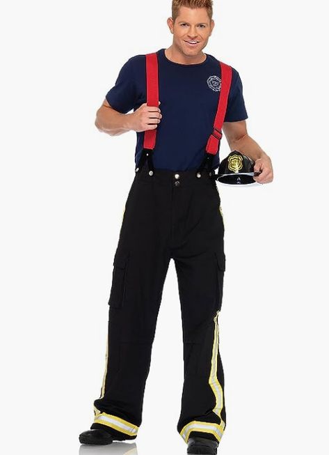 A basic but perfect fire fighter costume Firefighter Couple Costume, Mens Firefighter Costume, Firefighter Pants, Fireman Costume, Fire Captain, Captain Costume, Party City Costumes, Firefighter Costume, Mens Halloween Costumes