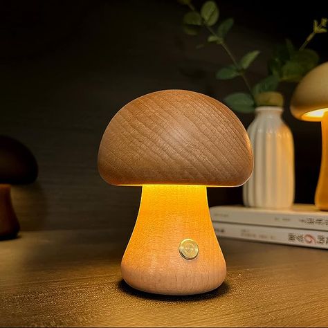 KAPJHRX Mushroom Lamp, Rechargeable Portable Night Light Cute Small Nightstand Desk Lamp Suitable for Bedroom, Home Decor, Women, Baby, Kids, Gifts Etc - Amazon.com End Table Lamp, Thanksgiving Birthday Parties, Wood Minimalist, Nightstand Desk, Small Nightstand, Mushroom Lights, Bed Lamp, Touch Table Lamps, Light Works